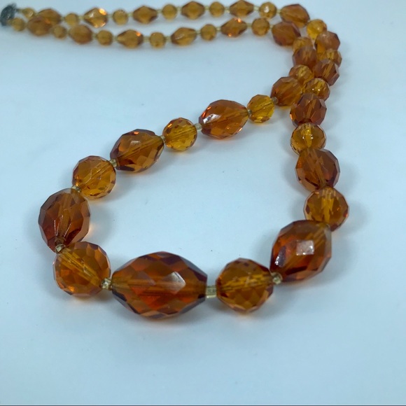 Vintage 20s Amber Color Glass Beaded Necklace - Picture 5 of 8